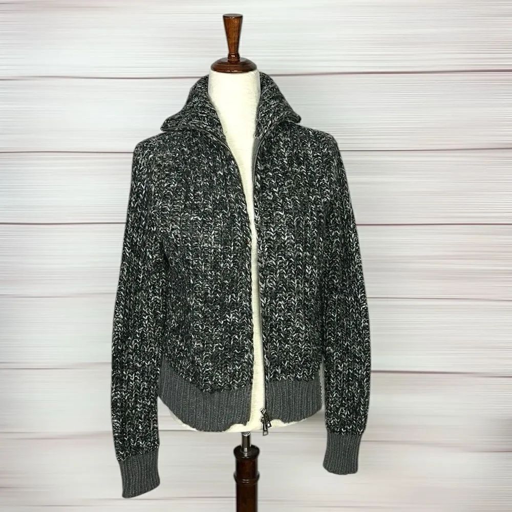 Zadig & Voltaire Deluxe Gray Wool Mohair Blend Full Zip Cardigan High Neck S